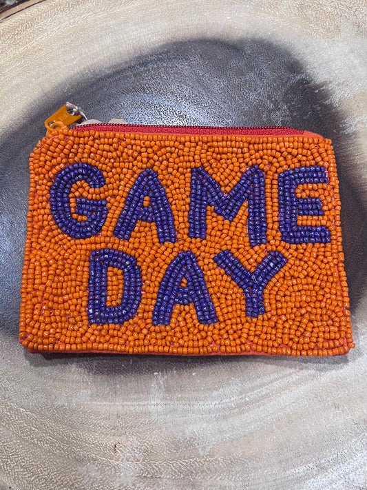 Orange & Purple GAMEDAY Beaded Coin & Card Purse