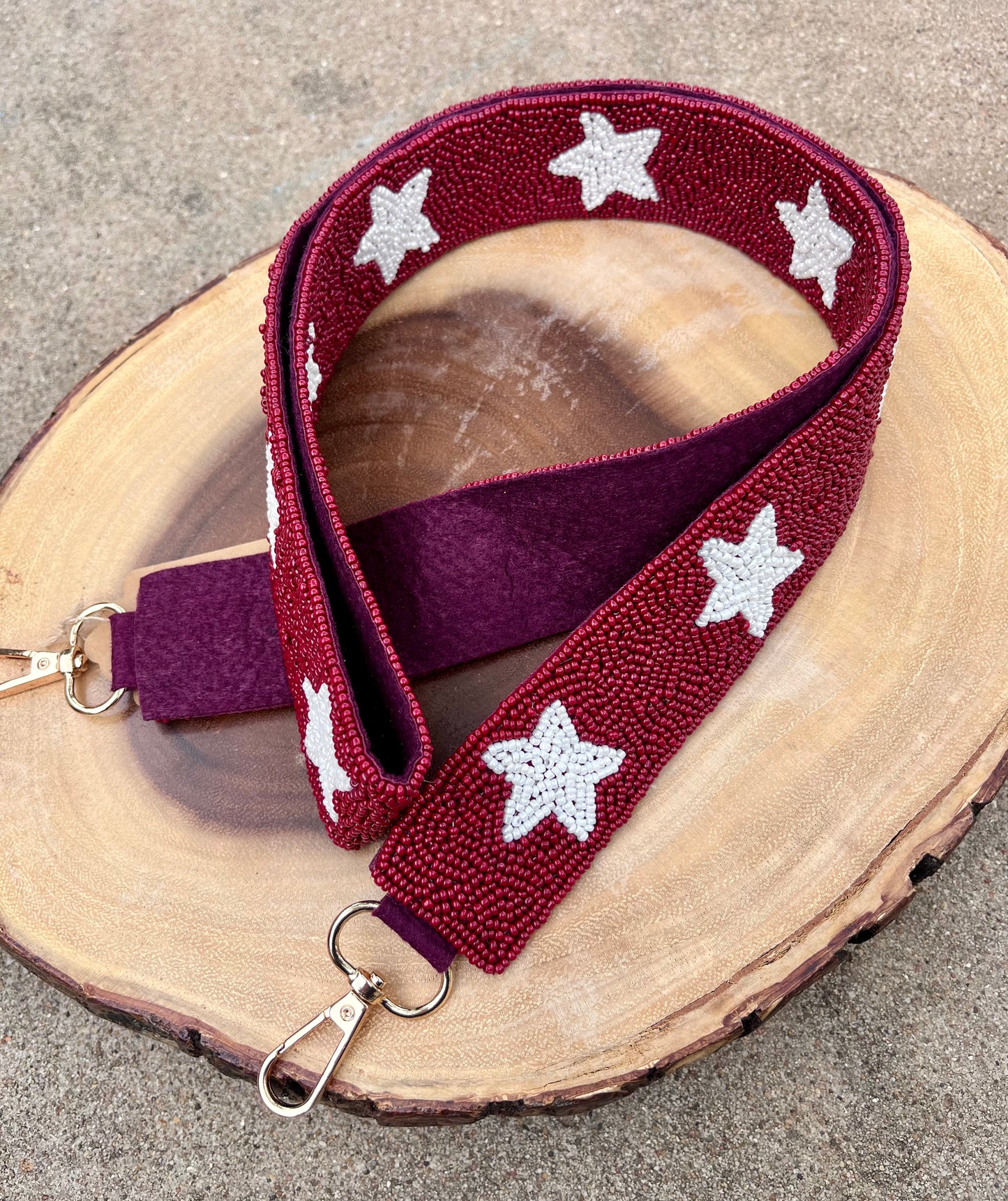 Maroon & White Stars Beaded Purse Strap