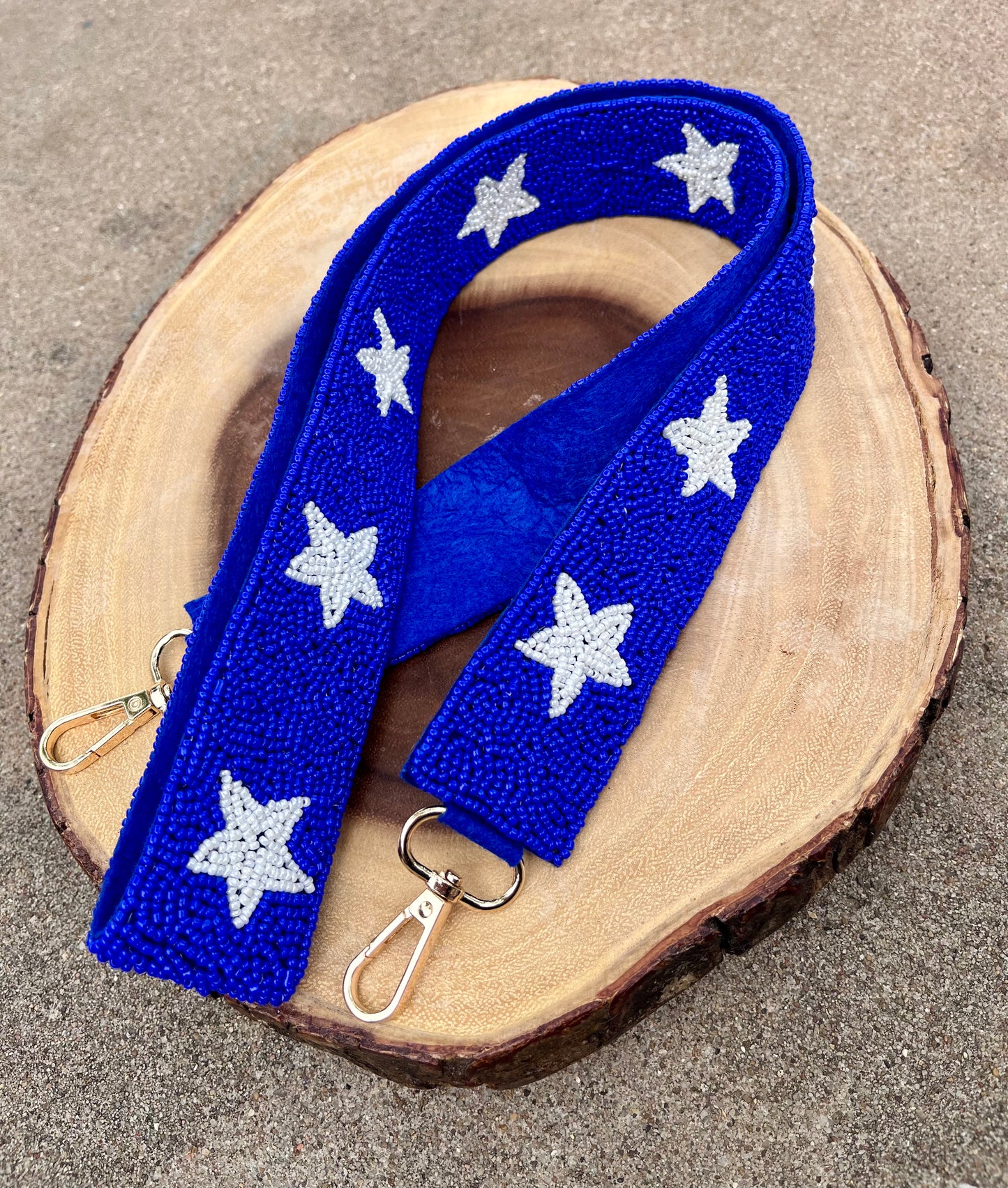 Blue & White Stars Beaded Purse Strap