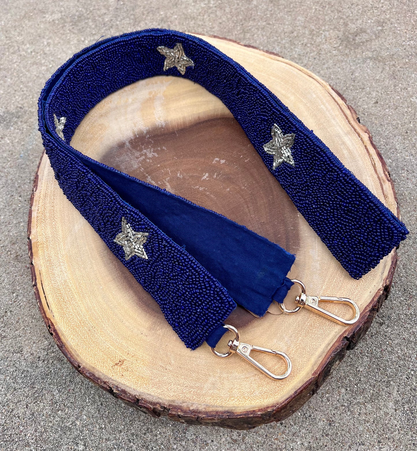 Navy & Silver Stars Beaded Purse Strap