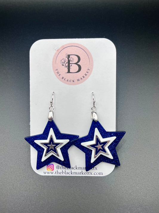 Navy + Silver Star Earrings