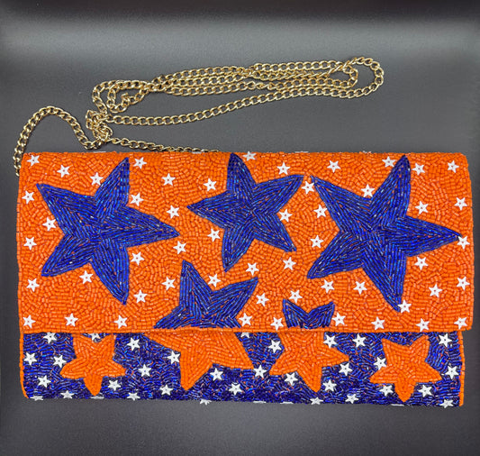 Beaded Orange & Blue Star Clutch/Crossbody (2)