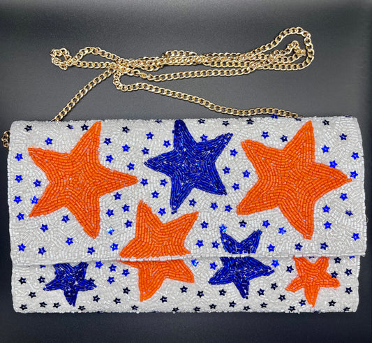 Beaded Orange & Blue Star Clutch/Crossbody (1)