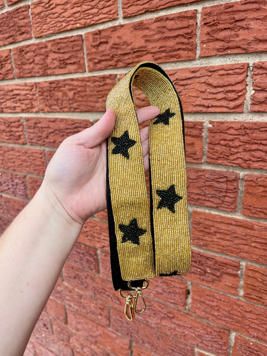 Gold & Black Stars Beaded Purse Strap