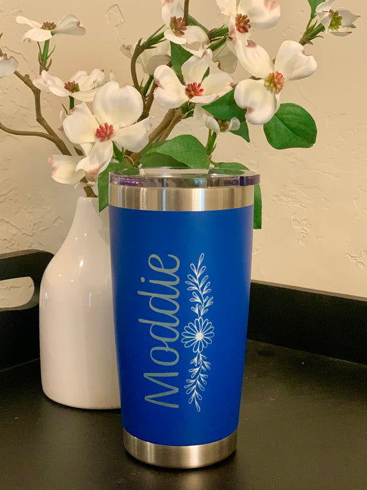 Personalized Engraved Tumbler - Daisy Accent