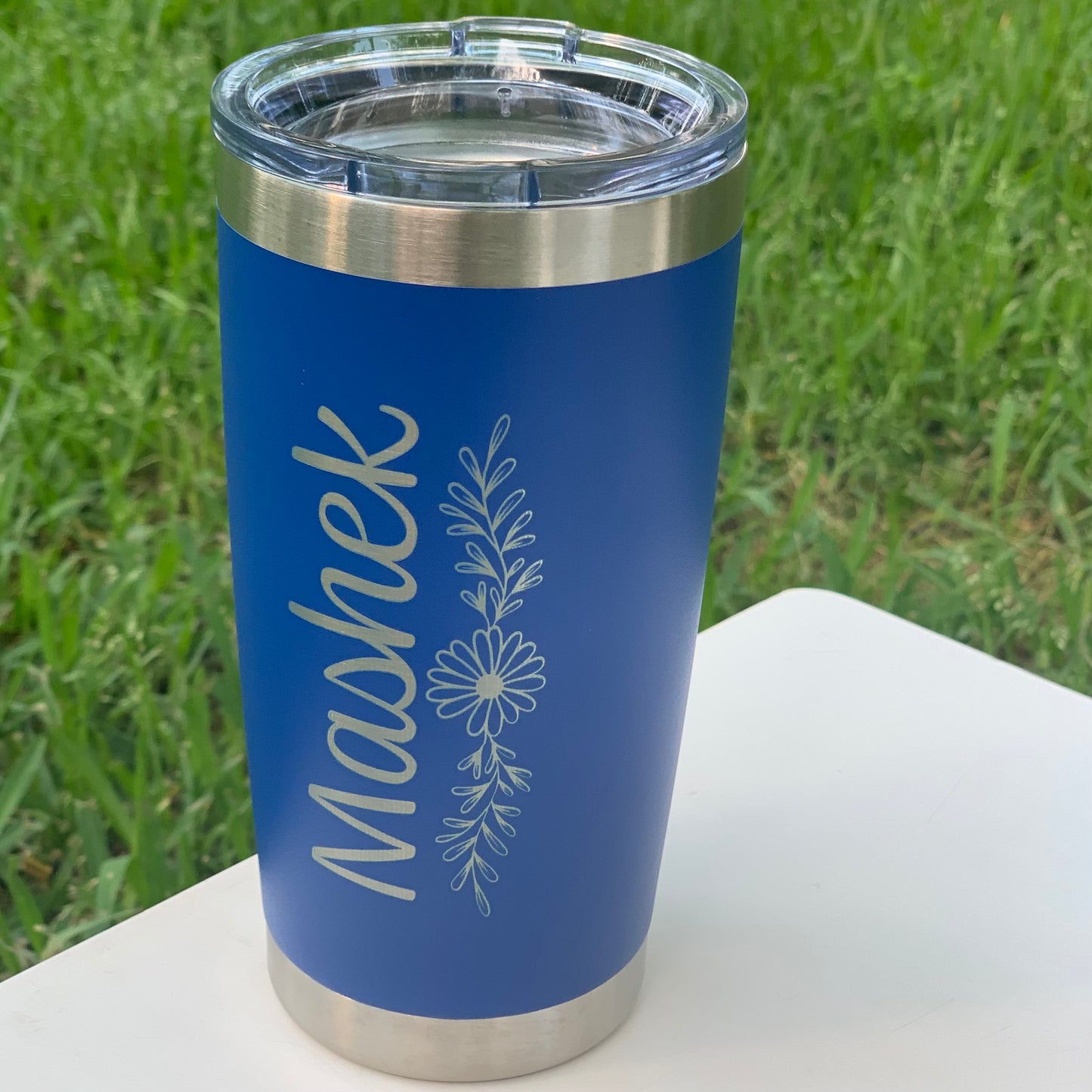 Personalized Engraved Tumbler - Daisy Accent